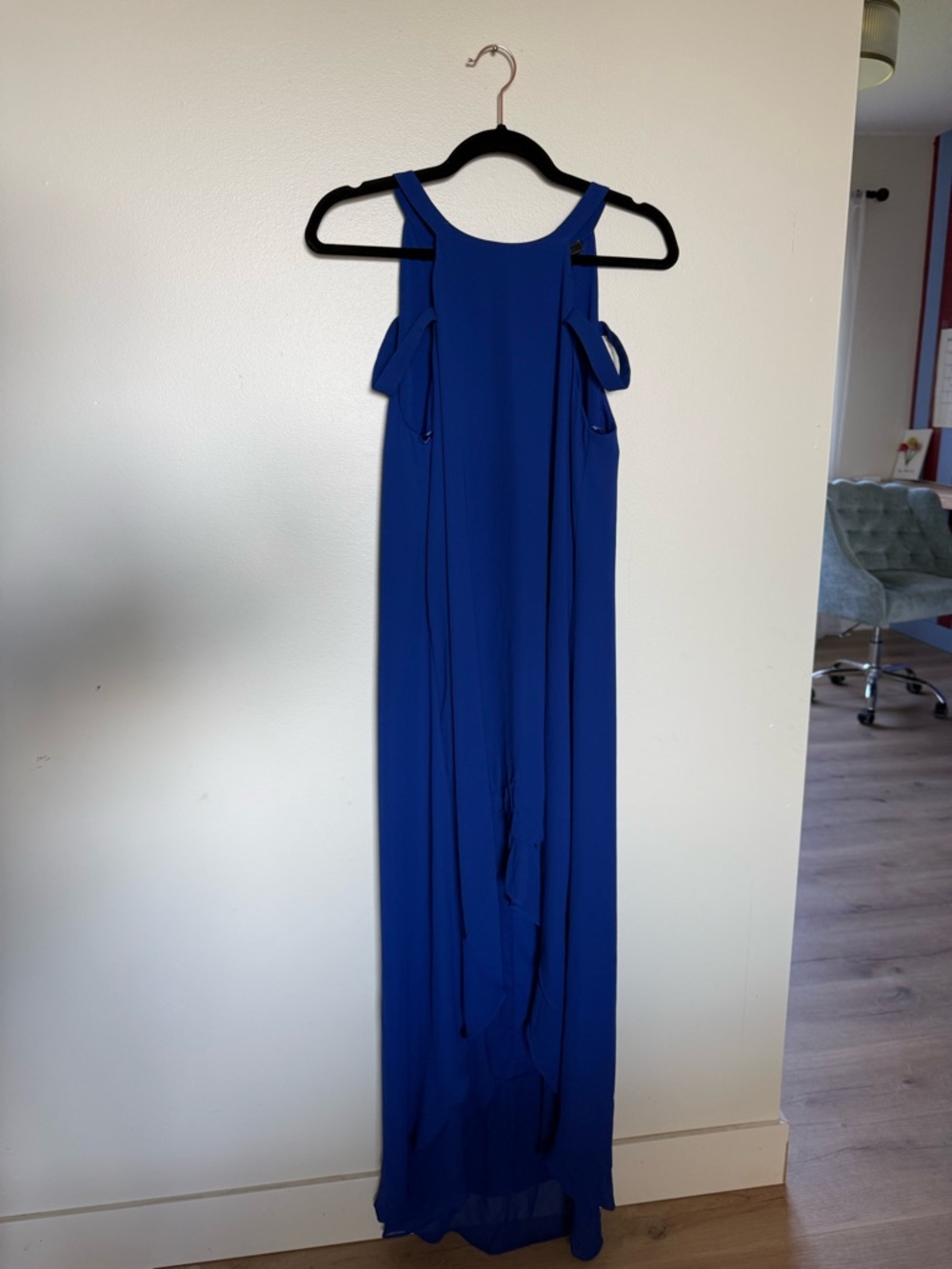 BCBG Sleeveless Royal Blue High-Low Dress with Shoulder Details